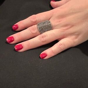 Gunmetal Tone Crystal Statement Ring Size 10